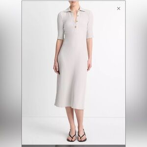 Vince Ribbed Cotton-Blend Polo Dress